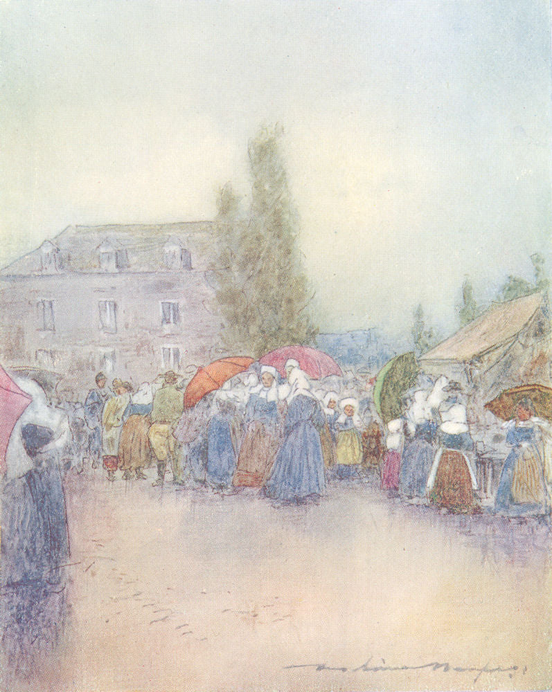 MORBIHAN BRITTANY BRETAGNE. A rainy day at the fair 1905 old antique print